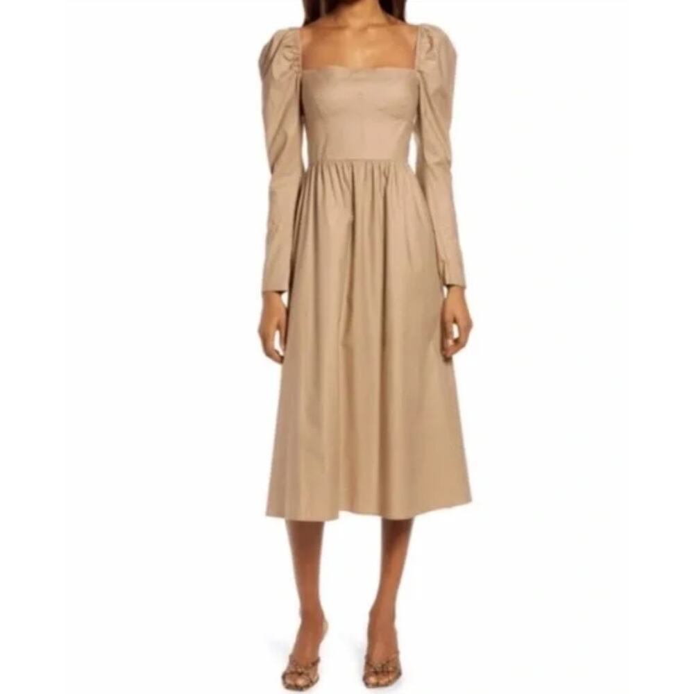 Reformation Luce Long Sleeve Stretch Khaki Midi Dress Womens 0 - Picture 16 of 16